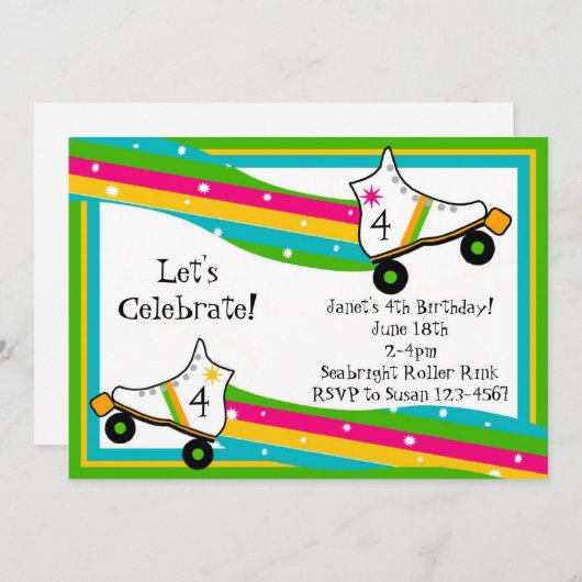Roller Skating Birthday Invitation Kaart (Voorkant / Achterkant)