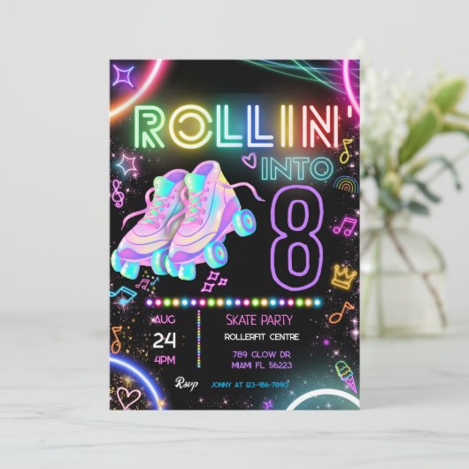 Roller Skating Birthday Invitation Kaart (Staand voorkant)