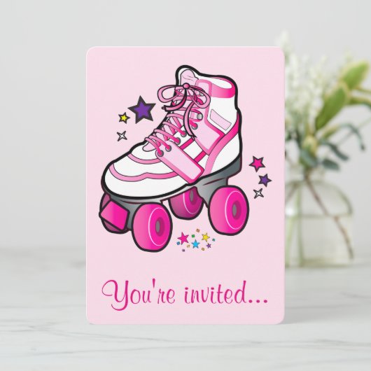 Roller Skating Birthday Party Invitation Kaart (Staand voorkant)