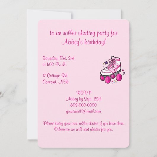 Roller Skating Birthday Party Invitation Kaart (Achterkant)
