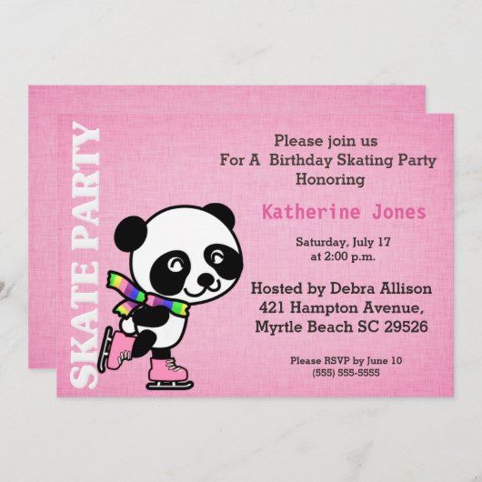 Roller Skating Birthday Party Invitation Kaart (Voorkant / Achterkant)