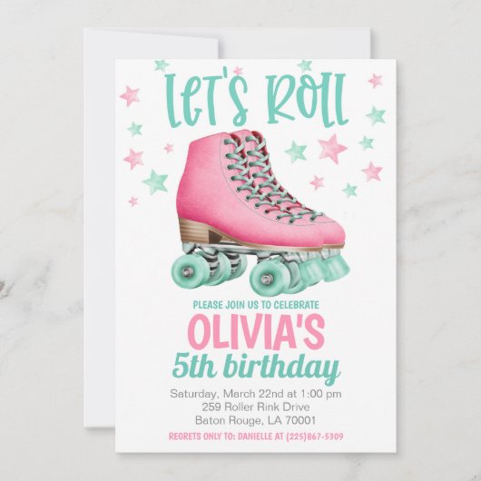 Roller Skating Birthday Party Invitation Kaart (Voorkant)