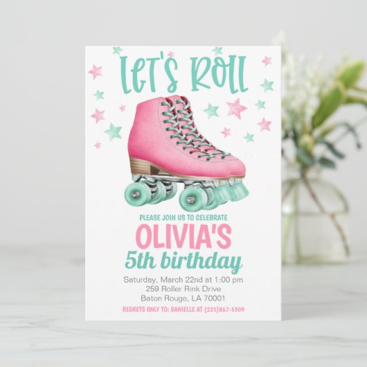 Roller Skating Birthday Party Invitation Kaart (Staand voorkant)
