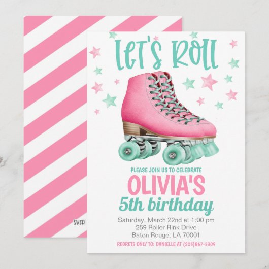 Roller Skating Birthday Party Invitation Kaart (Voorkant / Achterkant)