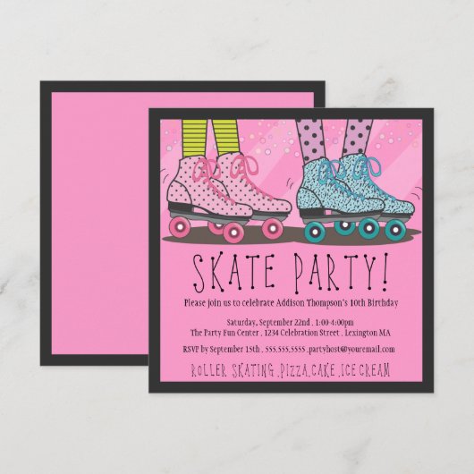 Roller Skating Birthday Party Invitation Kaart (Voorkant / Achterkant)