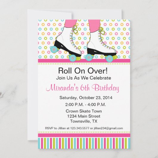 Roller Skating Birthday Party Invitation Kaart (Voorkant)