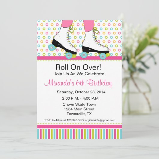 Roller Skating Birthday Party Invitation Kaart (Staand voorkant)