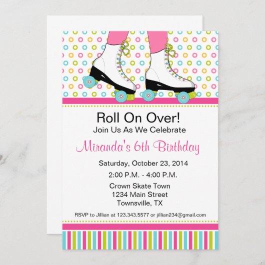 Roller Skating Birthday Party Invitation Kaart (Voorkant / Achterkant)