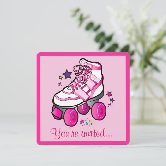 Roller Skating Birthday Party Invitation Kaart (Staand voorkant)