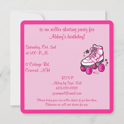 Roller Skating Birthday Party Invitation Kaart (Achterkant)