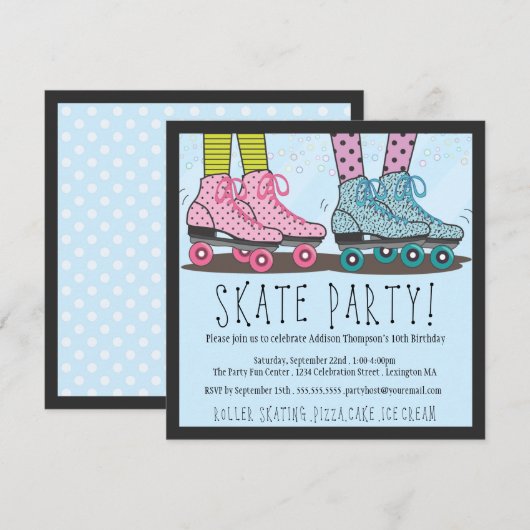 Roller Skating Birthday Party Invitation Kaart (Voorkant / Achterkant)