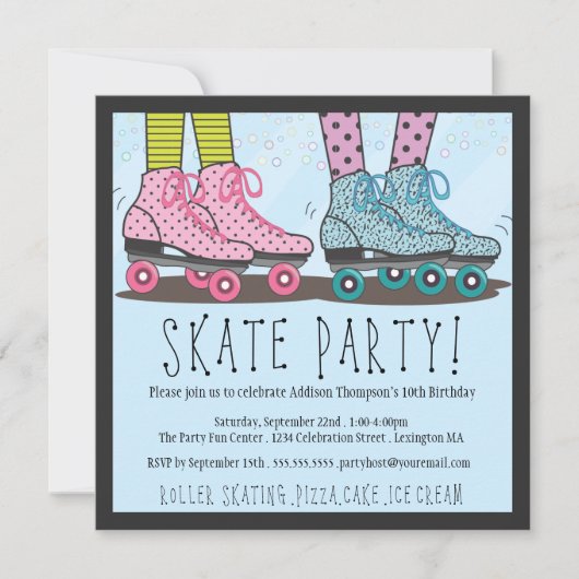 Roller Skating Birthday Party Invitation Kaart (Voorkant)