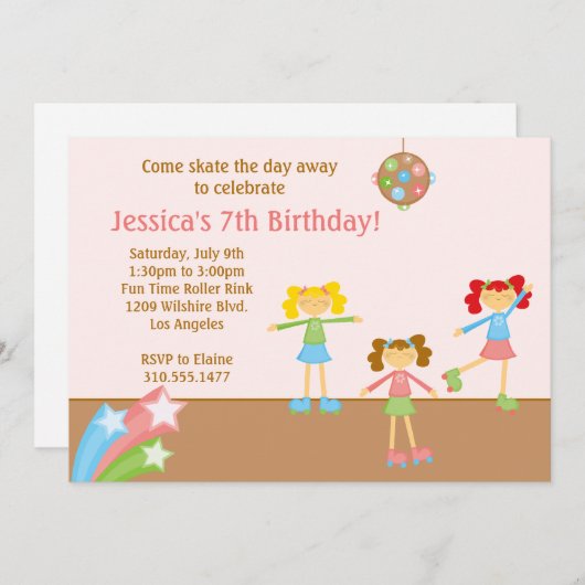 Roller Skating Birthday Party Invitation Kaart (Voorkant / Achterkant)
