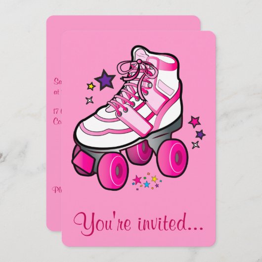 Roller Skating Birthday Party Invitation Kaart (Voorkant / Achterkant)