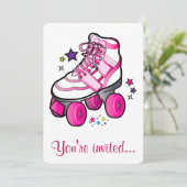 Roller Skating Birthday Party Invitation on White Kaart (Staand voorkant)
