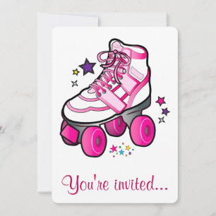 Roller Skating Birthday Party Invitation on White Kaart