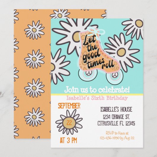 Roller Skating Birthday Party Kaart (Voorkant / Achterkant)