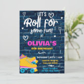 Roller skating girl, uitnodiging, schaatsen. kaart (Staand voorkant)