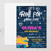 Roller skating girl, uitnodiging, schaatsen. kaart (Voorkant / Achterkant)