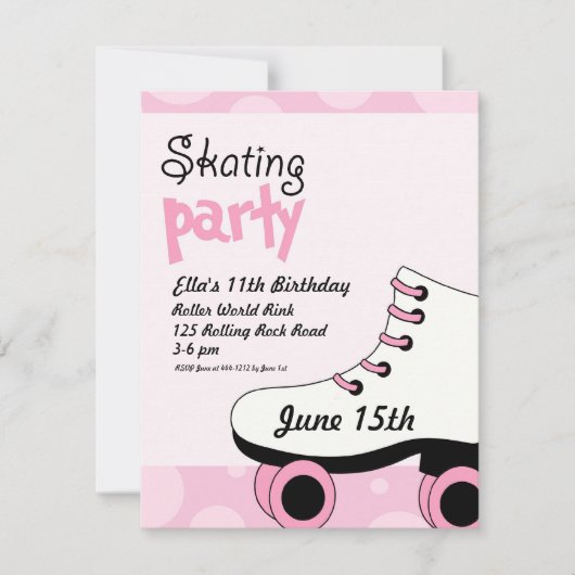 Roller Skating Girls Birthday Party Invite Kaart (Voorkant)