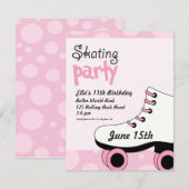 Roller Skating Girls Birthday Party Invite Kaart (Voorkant / Achterkant)