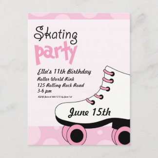 Roller Skating Girls Birthday Party Invite Kaart