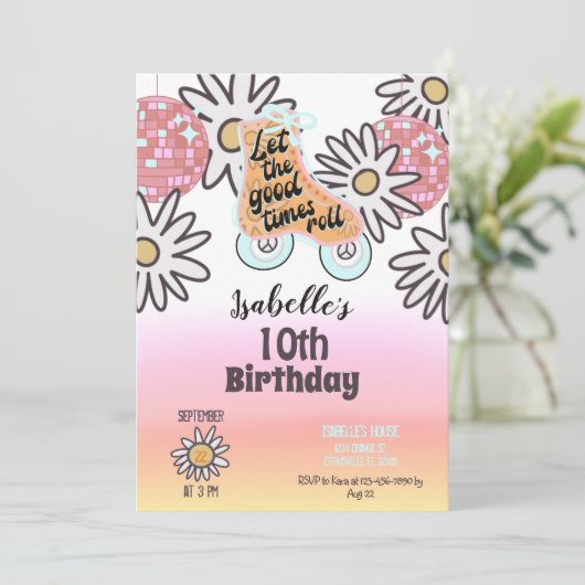 Roller Skating Girls Birthday Party Kaart (Staand voorkant)