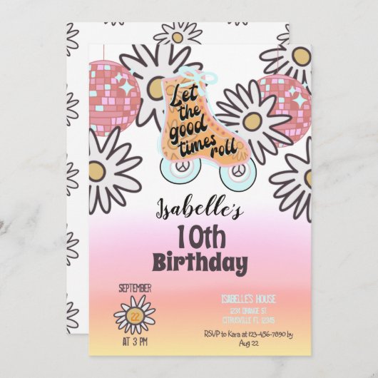 Roller Skating Girls Birthday Party Kaart (Voorkant / Achterkant)