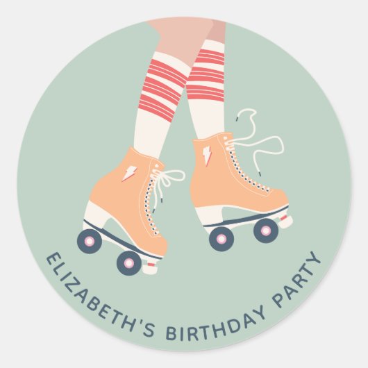 Roller Skating Girls Birthday Party Ronde Sticker (Voorkant)
