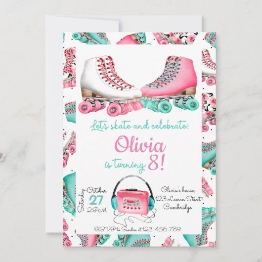 Roller Skating Invitation, Roller Skating Invite Kaart (Voorkant)