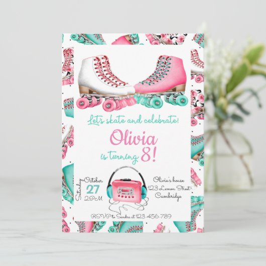 Roller Skating Invitation, Roller Skating Invite Kaart (Staand voorkant)