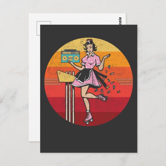 Roller Skating old Radio Vrouw 70s 80s Skater Briefkaart (Voorkant / Achterkant)