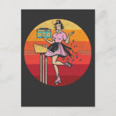 Roller Skating old Radio Vrouw 70s 80s Skater Briefkaart (Voorkant)