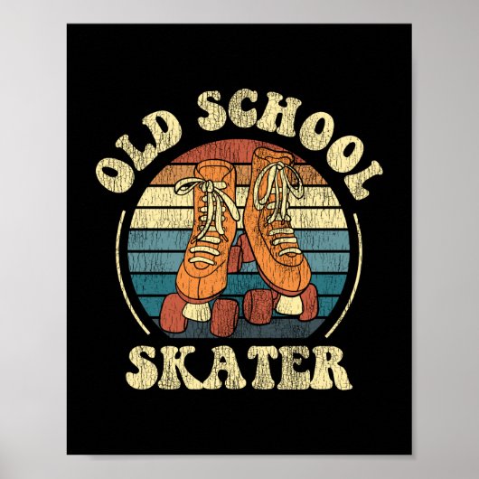 Roller Skating Old School Skater 1970S Retro Poster (Voorkant)