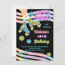 Roller Skating Retro Glitter Hippie Birthday Kaart