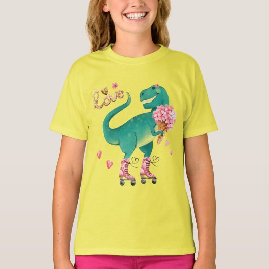 Roller Skating T-rex in Love T-shirt (Voorkant)