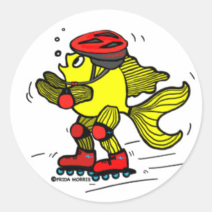Rollerblade Fish grappige Skating cartoon Ronde Sticker