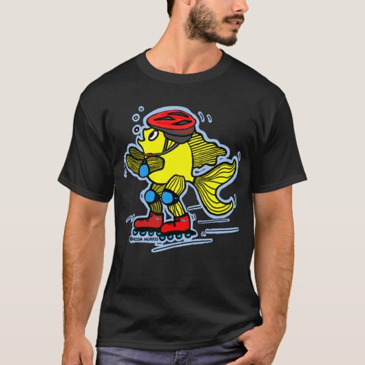 Rollerblade Fish grappige Skating cartoon T-shirt (Voorkant)