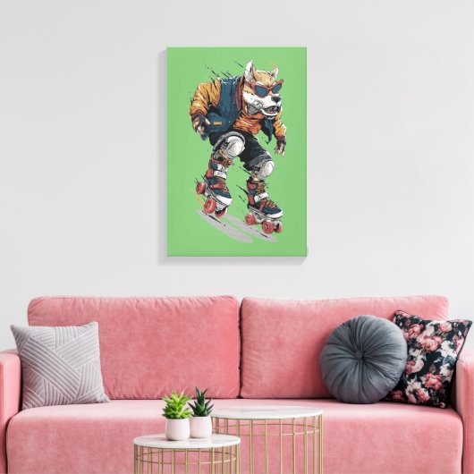 Rollerblade Hond Canvas Afdruk (Insitu (Woonkamer))