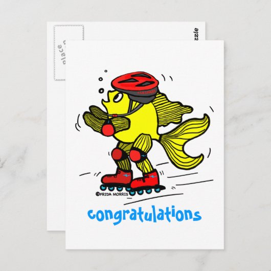 Rollerblade Vis grappige Schaatsen cartoon Briefkaart (Voorkant / Achterkant)