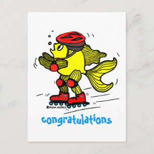 Rollerblade Vis grappige Schaatsen cartoon Briefkaart