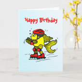 Rollerblade Vis grappige Schaatsen cartoon Kaart (Gele Bloem)