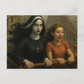 Rollercoaster rijdt angstaanjagende non en kind briefkaart (Voorkant)