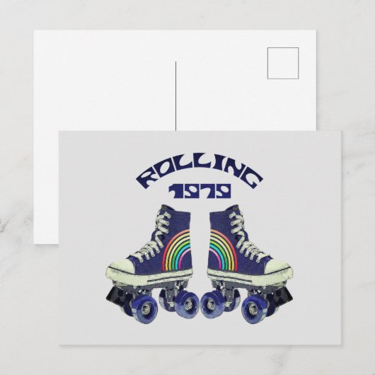 Rollers Schaatsen Retro 1970's Feestdagenkaart (Voorkant / Achterkant)