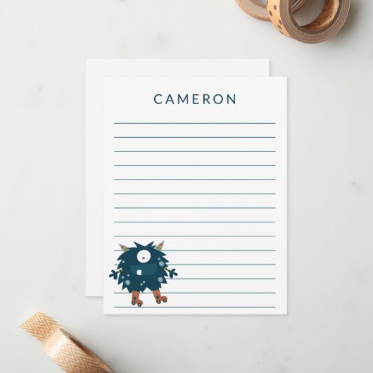 Rollers Skating Monster, gepersonaliseerd Kinder, Notitiekaartje (Voorkant / Achterkant in situ)