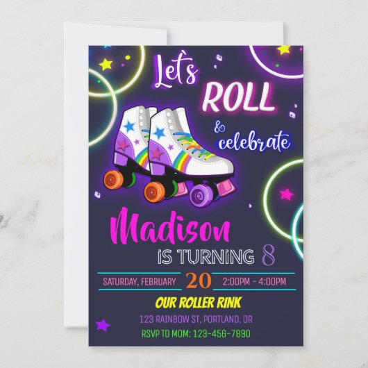 Rollers verjaardagsuitnodiging Girl Skating-uitnod Kaart (Voorkant)