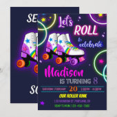 Rollers verjaardagsuitnodiging Girl Skating-uitnod Kaart (Voorkant / Achterkant)