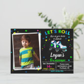 Rollers verjaardagsuitnodiging Jongen Skating-uitn Kaart (Staand voorkant)