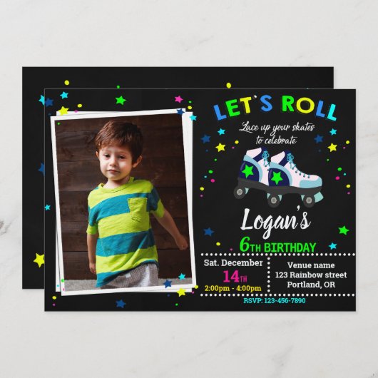 Rollers verjaardagsuitnodiging Jongen Skating-uitn Kaart (Voorkant / Achterkant)