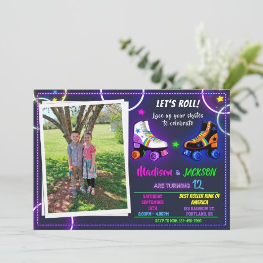 Rollers verjaardagsuitnodiging voor de foto van jo kaart (Staand voorkant)